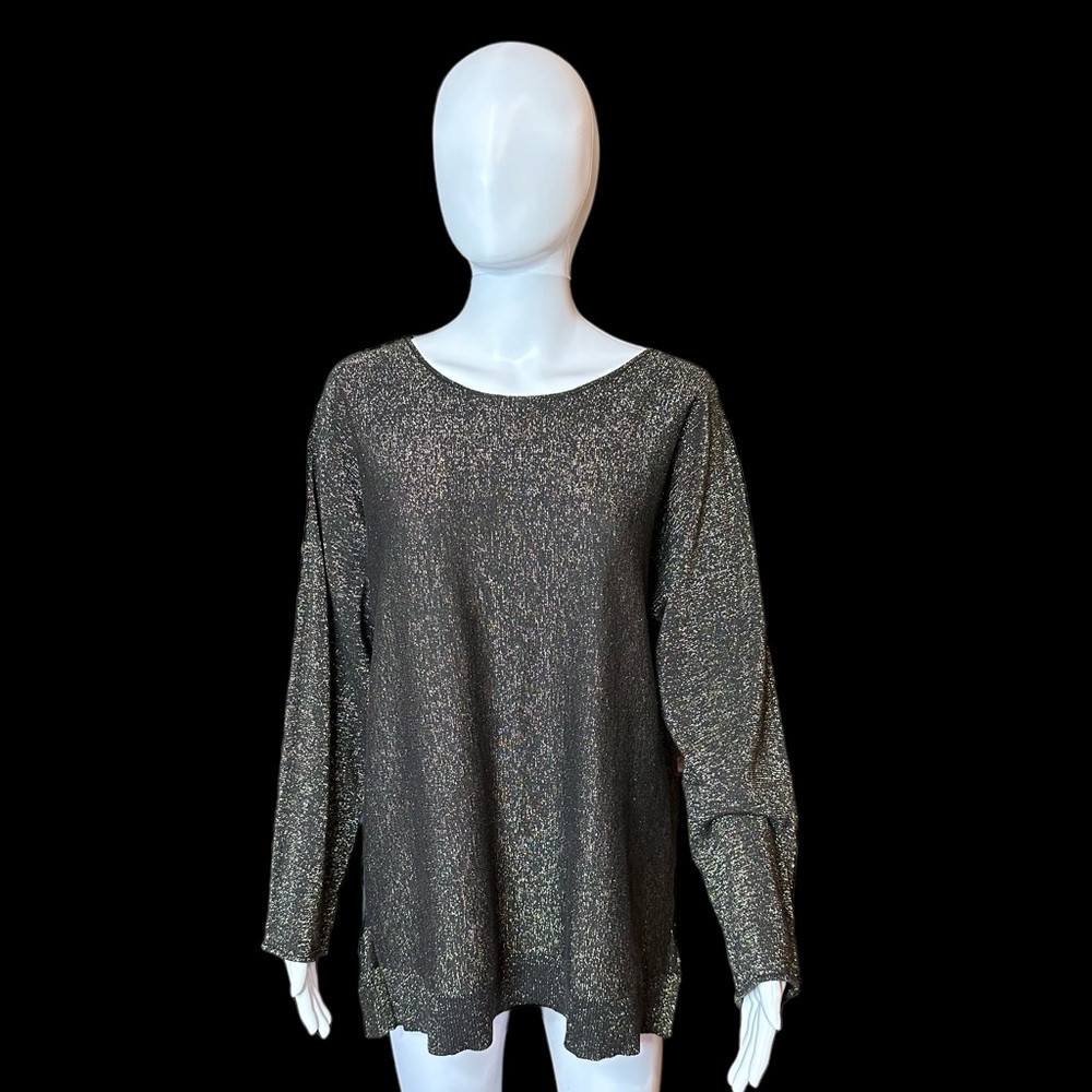 Michael Kors Womens Top XLarge  Black Glitter Metal Blouse Metallic